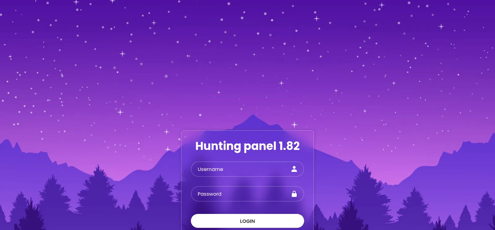Figure 1. The operator console as urlscan captured it: a login card reading Hunting panel 1.82 under a title tag of HuntPanel Ver 2.0